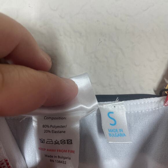 ModCloth Small The Dharla One-Piece Swimsuit Red White Stripe Deep V Neck - Picture 8 of 11